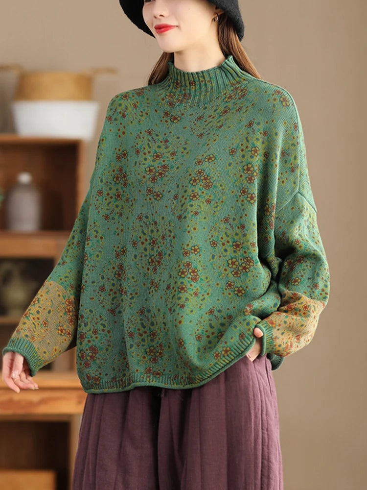 Boho Floral Loose Sweater