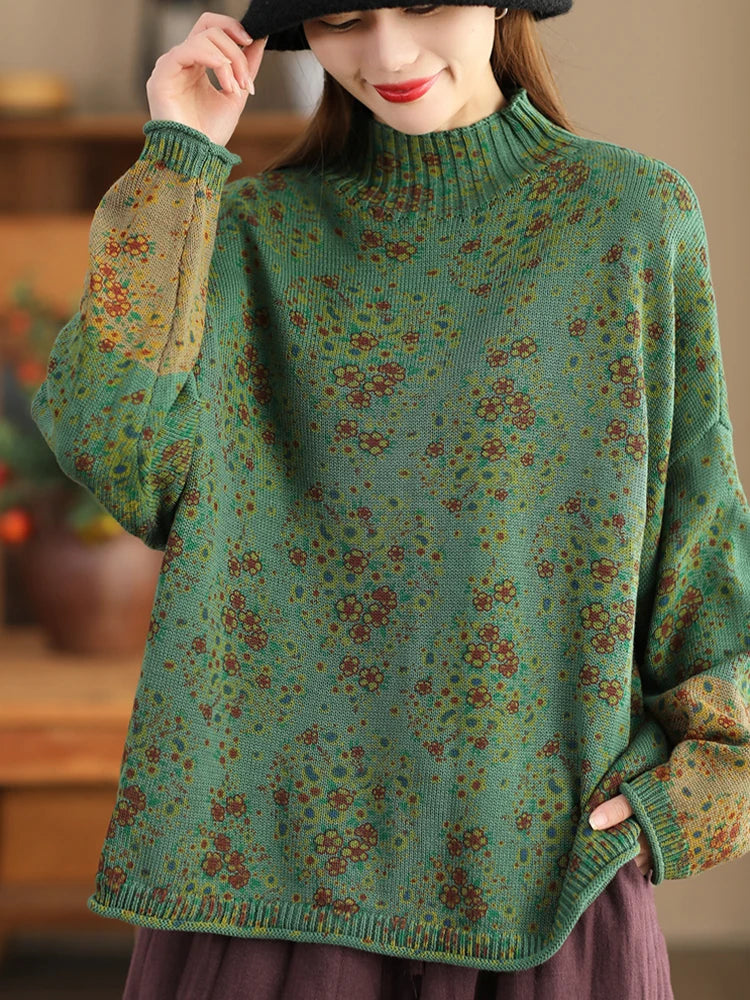 Boho Floral Loose Sweater