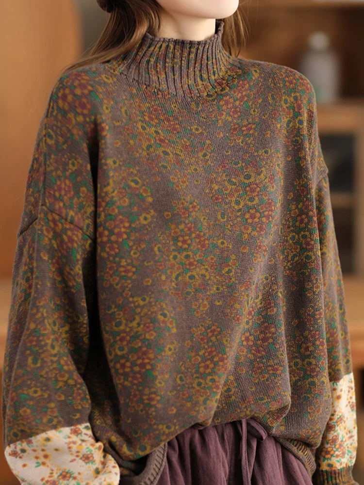 Boho Floral Loose Sweater