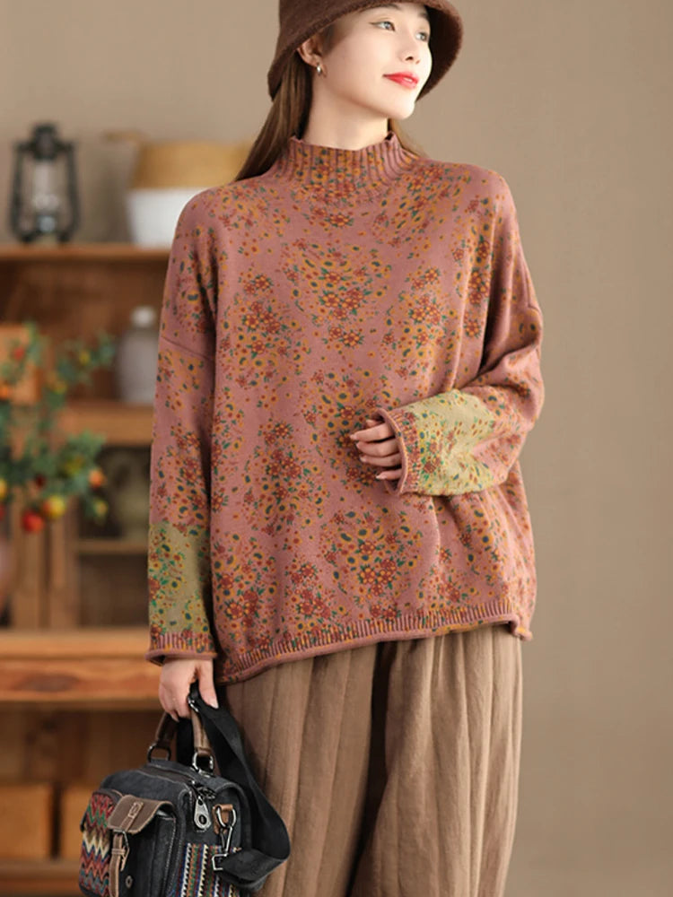 Boho Floral Loose Sweater