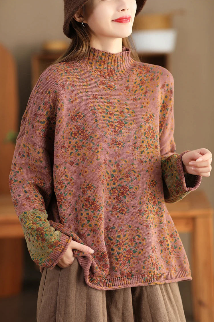 Boho Floral Loose Sweater