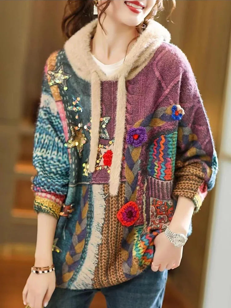 Boho Loose Hooded Sweater