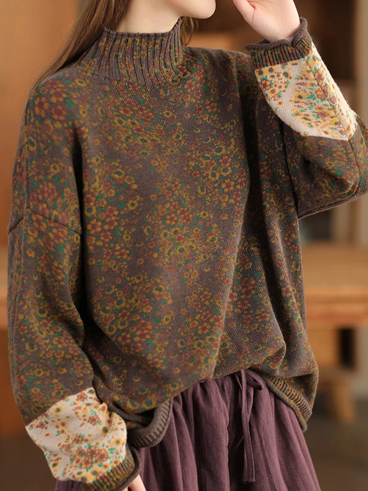 Boho Floral Loose Sweater