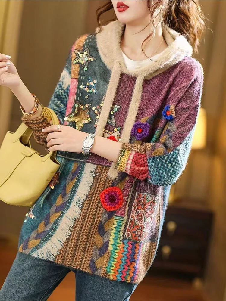 Boho Loose Hooded Sweater