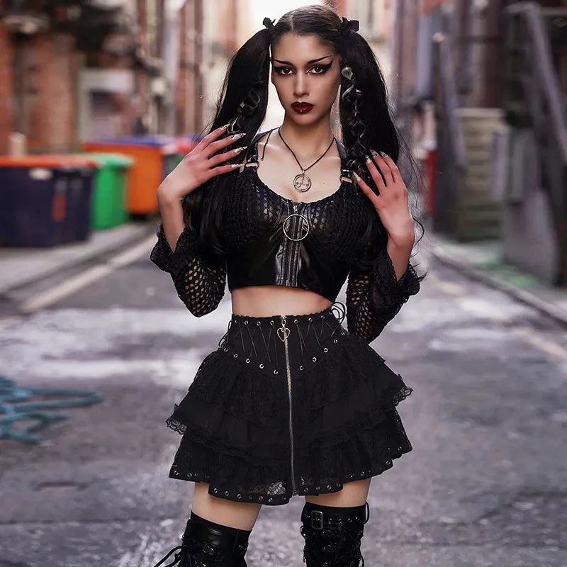Gothic Zipper Mini Skirt