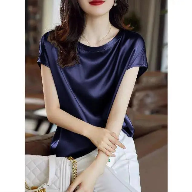 Elegant Silk O-Neck T-Shirt