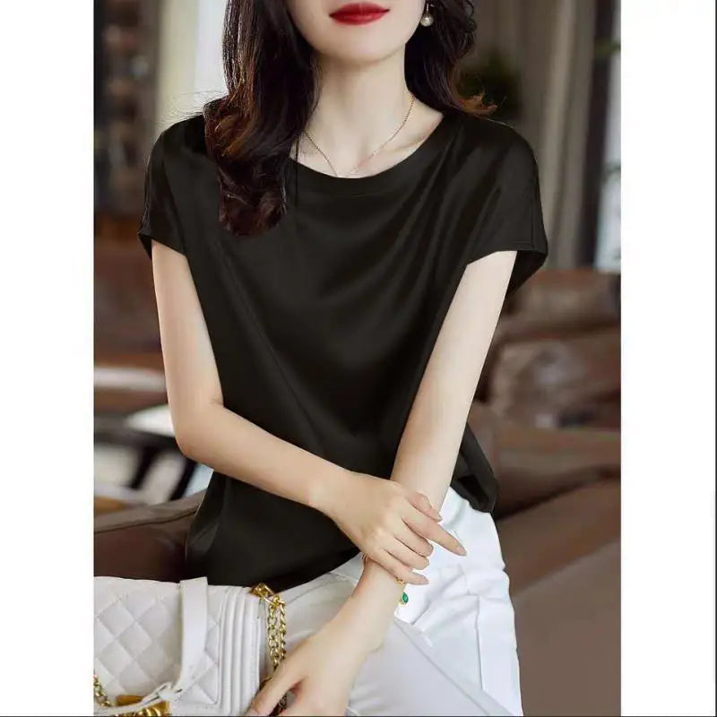 Elegant Silk O-Neck T-Shirt
