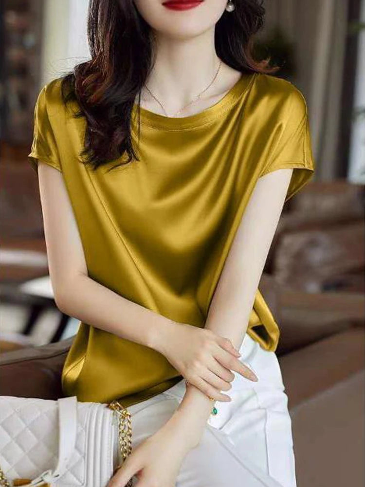 Elegant Silk O-Neck T-Shirt