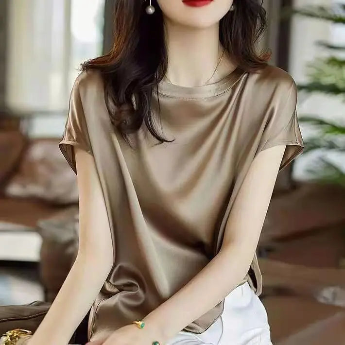 Elegant Silk O-Neck T-Shirt
