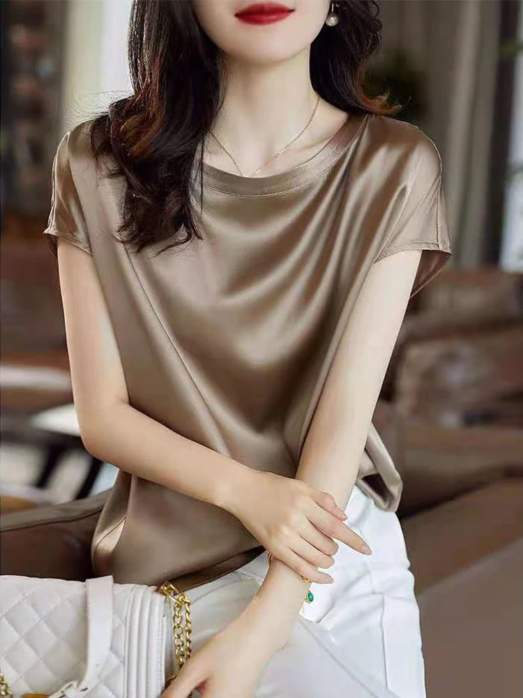 Elegant Silk O-Neck T-Shirt