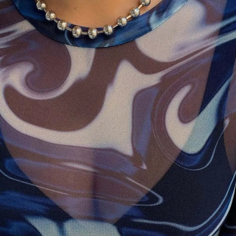 Y2K Sheer Printed Crop Top
