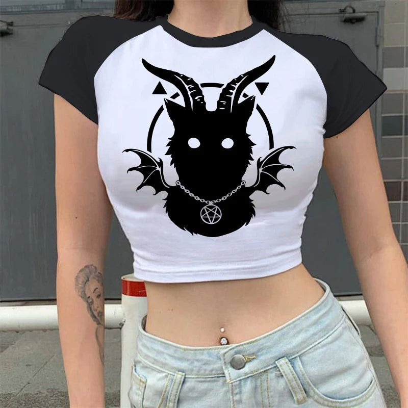 Y2K Demonic Cat Crop Top