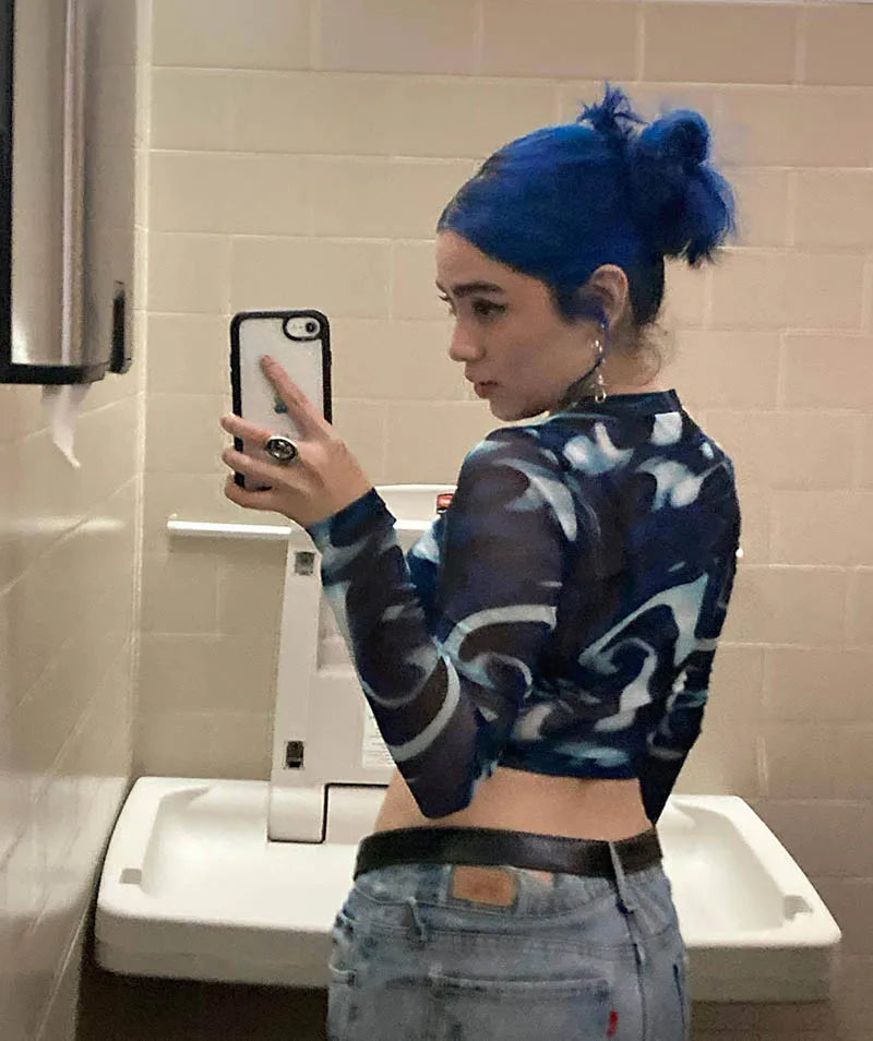 Y2K Sheer Printed Crop Top