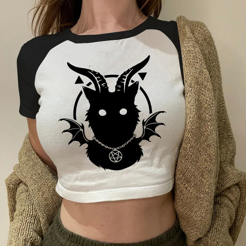 Y2K Demonic Cat Crop Top