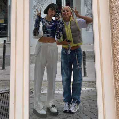 Y2K Sheer Printed Crop Top
