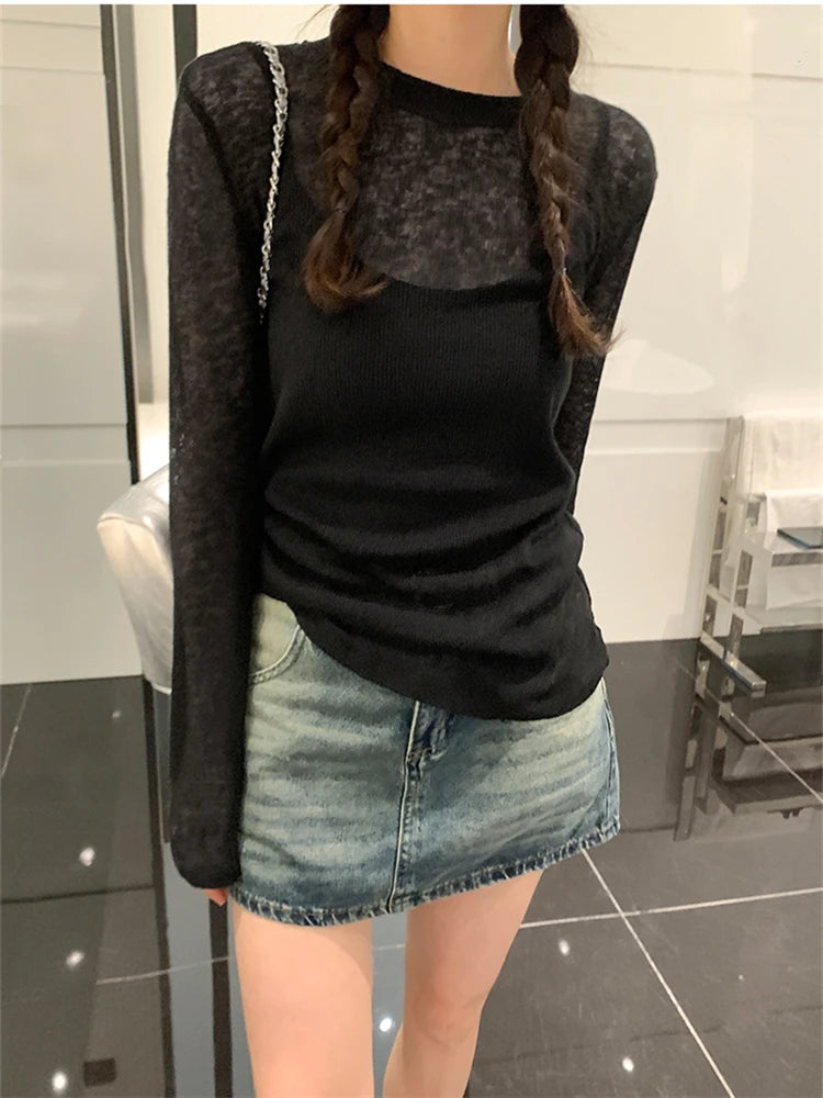 Y2K Knitted O-Neck T-Shirt