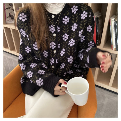 Cozy O-Neck Floral Cardigan