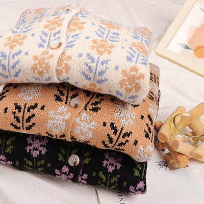Cozy O-Neck Floral Cardigan